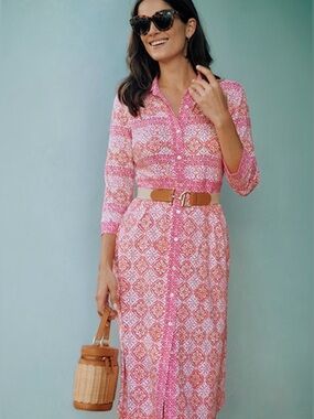 J. McLaughlin Kailyn dress in Garden Mosaics Wave pattern & pink/orange size M